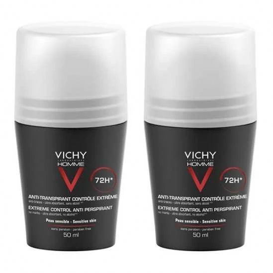 Vichy Homme Déodorant Anti-transpirant Bille 2x50ml 1 Vichy Homme Déodorant Anti-transpirant Bille 2x50ml